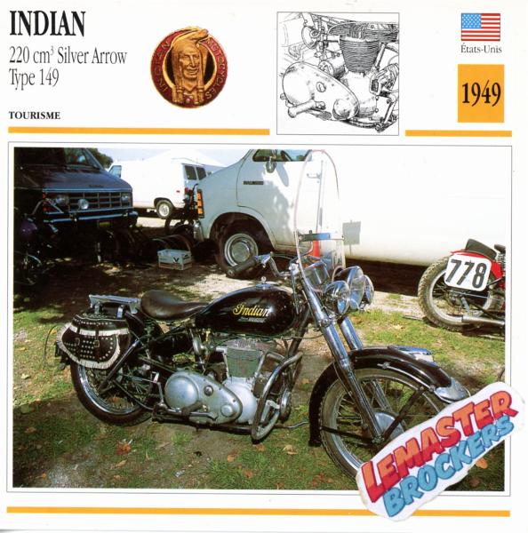 FICHE COLLECTION INDIAN SILVER ARROW TYPE 149 1949