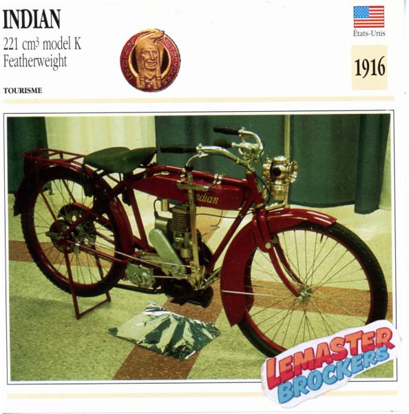 FICHE INDIAN FEATHERWEIGHT 221C MODEL K 1916