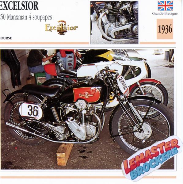 FICHE MOTO EXCELSIOR 250 MANXMAN 4 SOUPAPES 1936