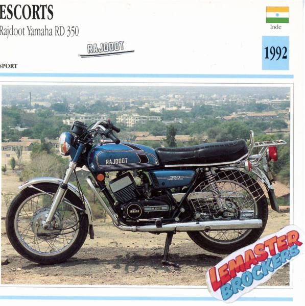 FICHE MOTO ESCORTS RAJDOOT YAMAHA RD350 1992