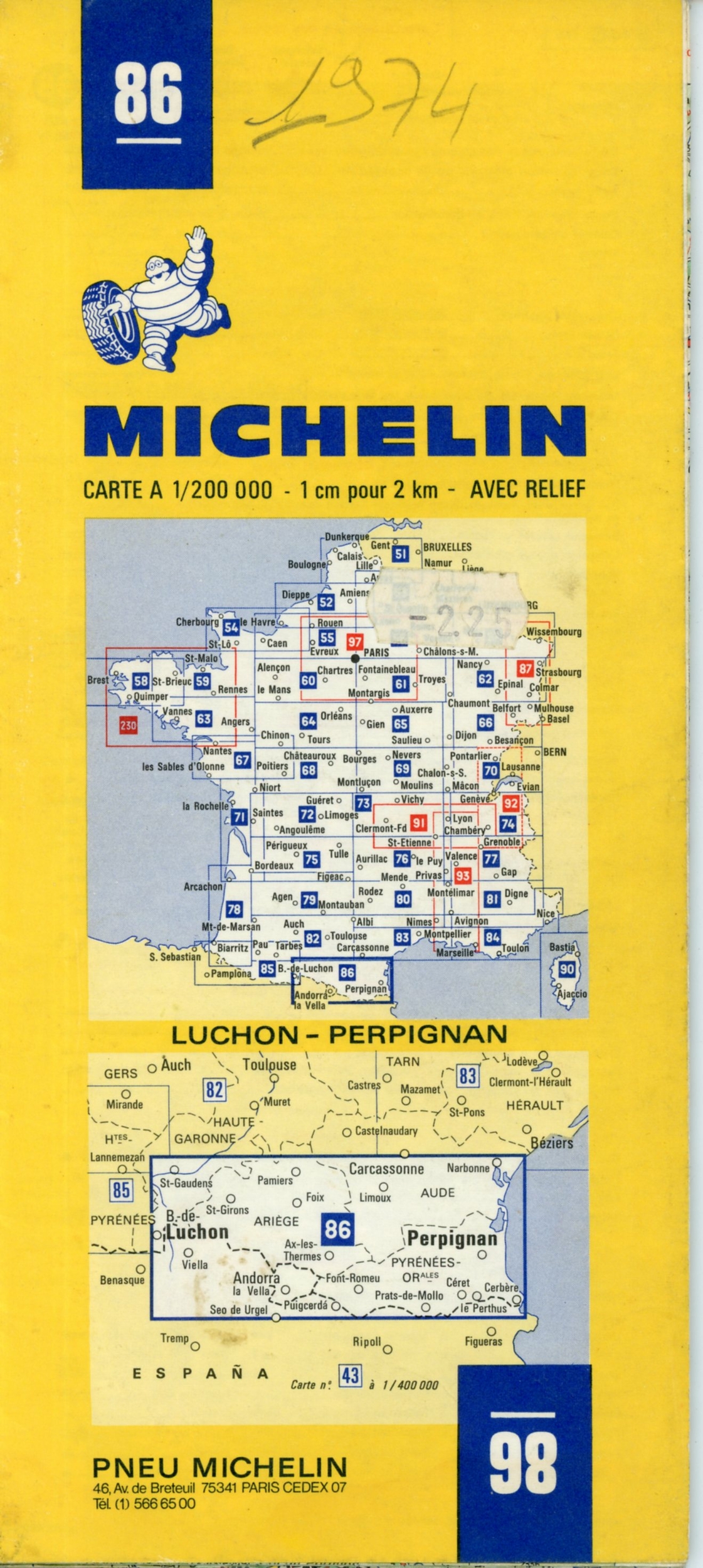 CARTE-ROUTIÈRE-MICHELIN-86-1974-LEMASTERBROCKERS-COLLECTION-CARTE-MICHELIN