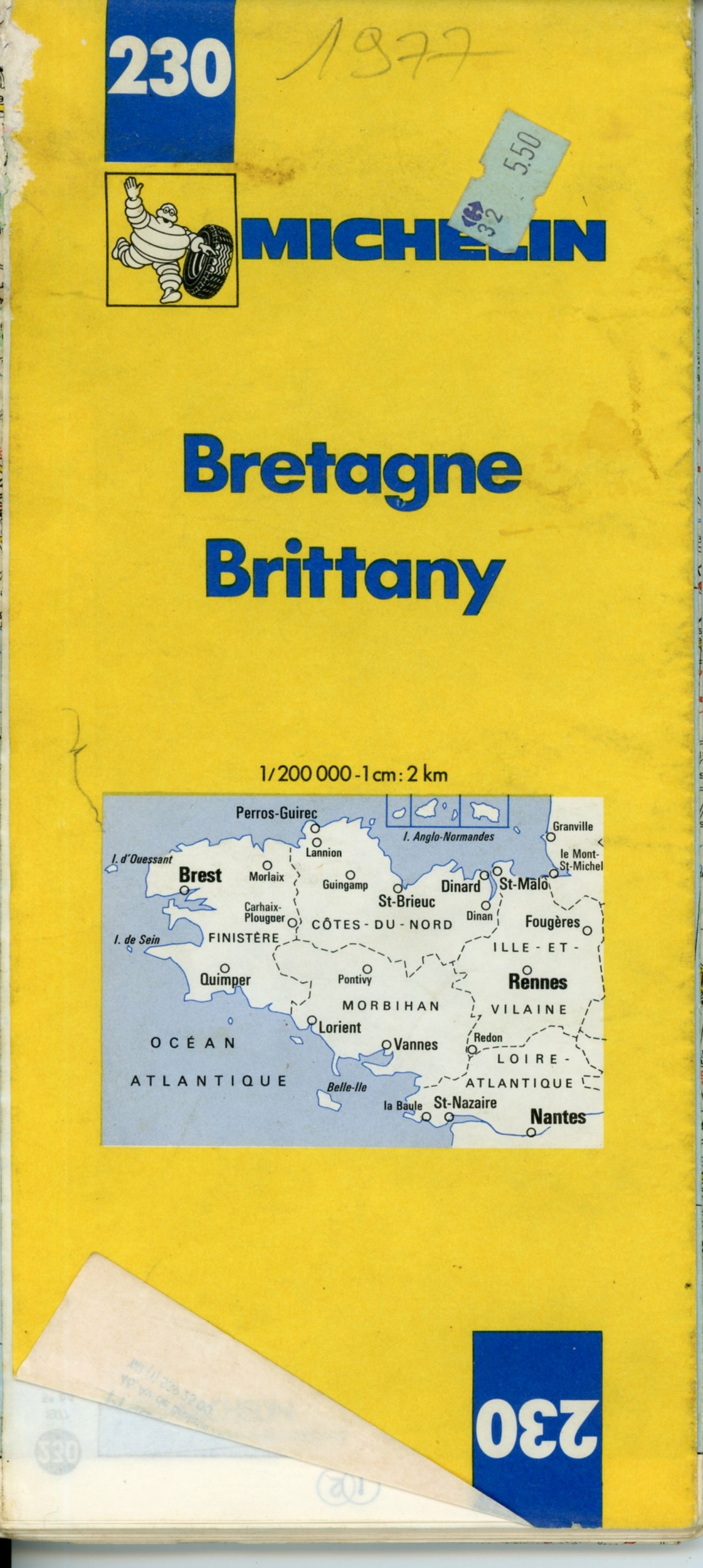 CARTE ROUTIÈRE MICHELIN N°230 BRETAGNE BRITTANY 1977 - COLLECTION CARTE MICHELIN