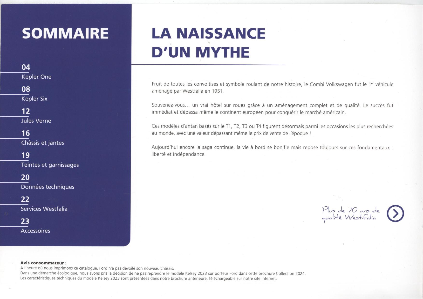 CATALOGUE WESTFALIA 2024 – KEPLER 1 – JULES VERNE – KEPLER 6 – BROCHURE PUBLICITAIRE