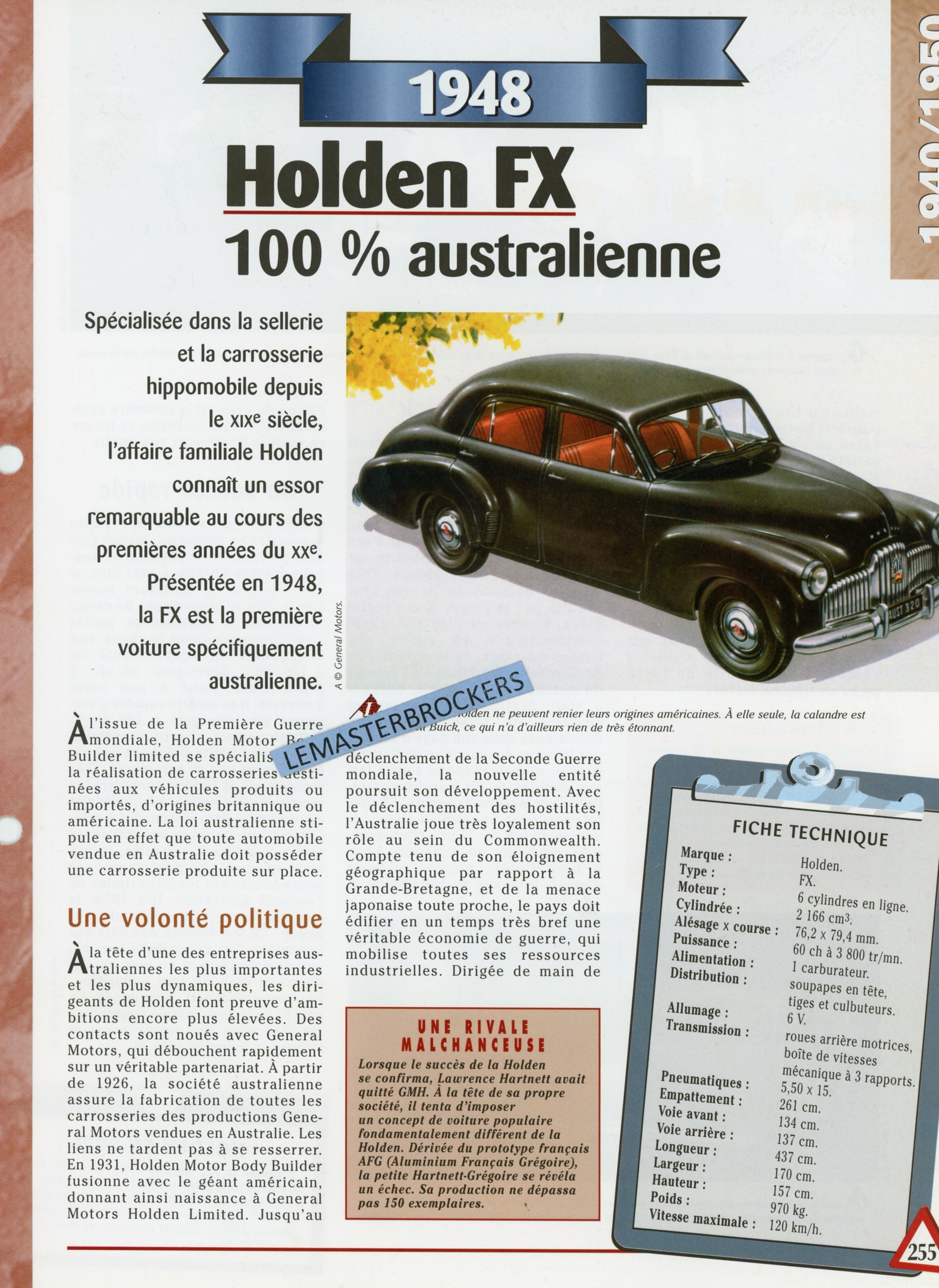 HOLDEN-FX-1948-FICHE-TECHNIQUE-FICHE-AUTO-HACHETTE-LEMASTERBROCKERS