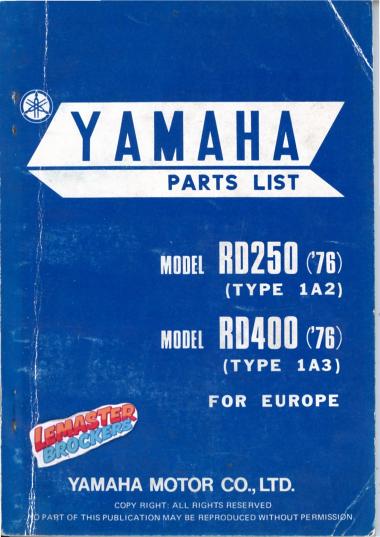 MANUEL PARTS LIST YAMAHA RD250 RD400 1976