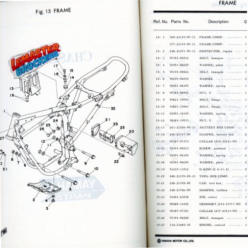 MANUAL PARTS LIST YAMAHA DT125 E 1976