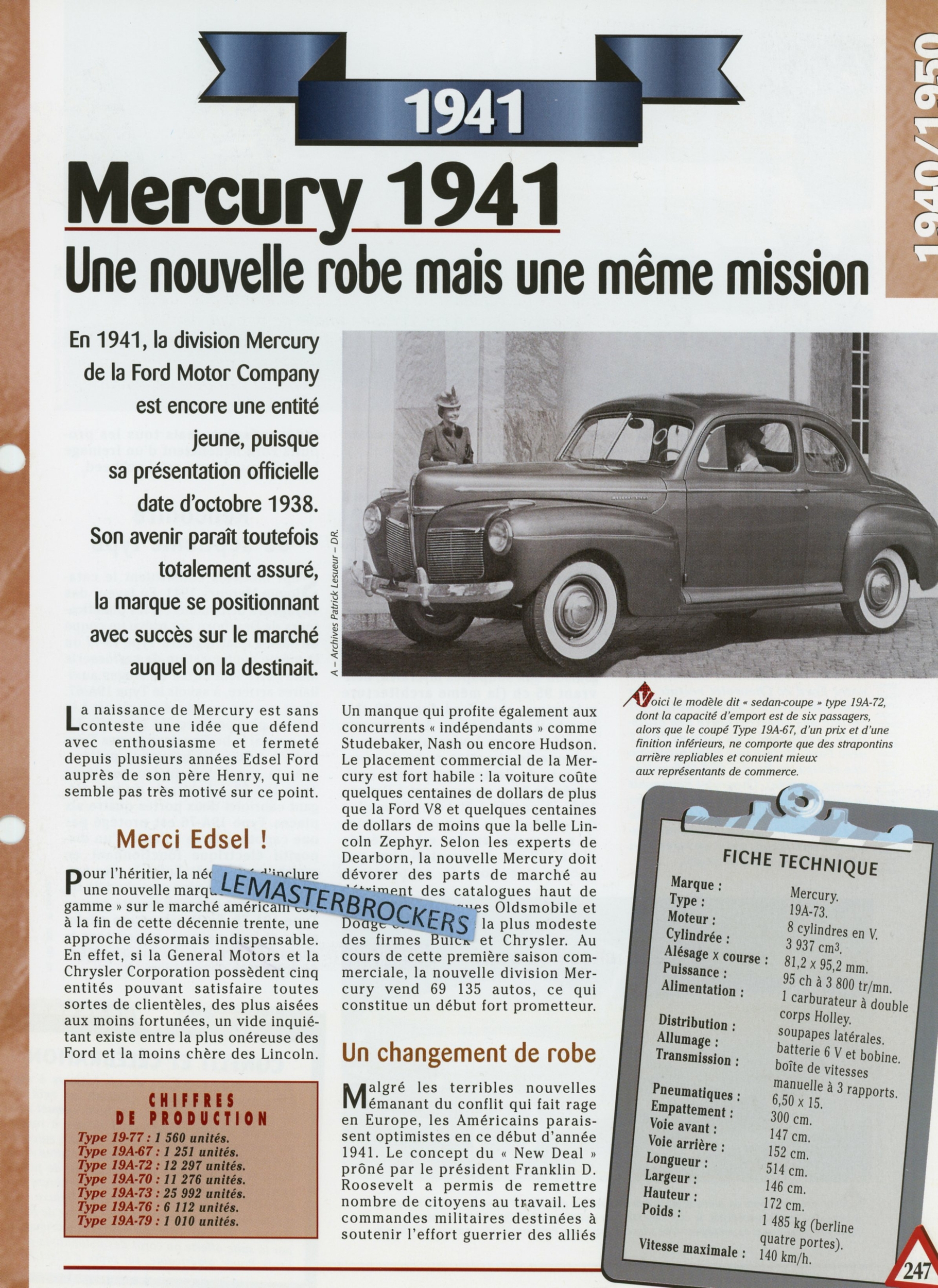 MERCURY-1941-FICHE-TECHNIQUE-FICHE-AUTO-HACHETTE-LEMASTERBROCKERS