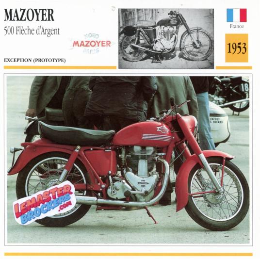 FICHE MOTO MAZOYER 500 FLECHE DARGENT 1953