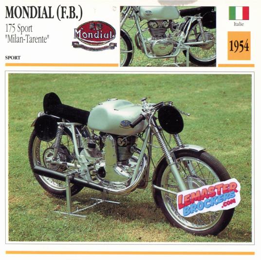FICHE MOTO MONDIAL 175 SPORT MILAN-TARENTE 1954