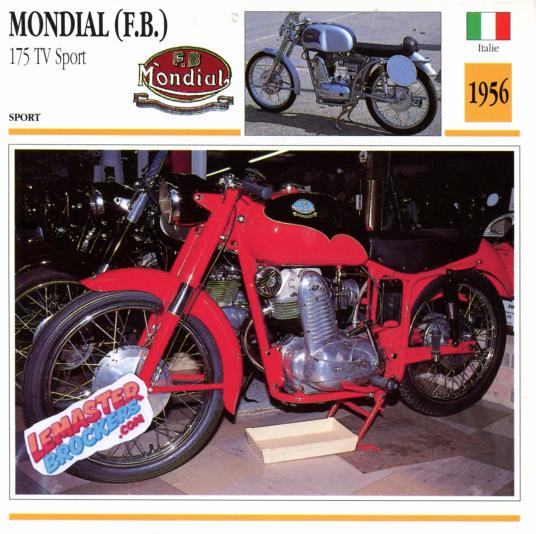 FICHE MOTO MONDIAL 175 TV SPORT 1956