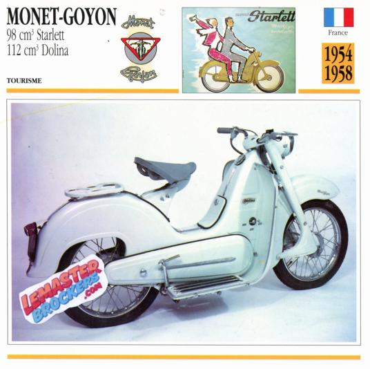 FICHE MOTO MONET GOYON STARLETT ET DOLINA 1954-1958