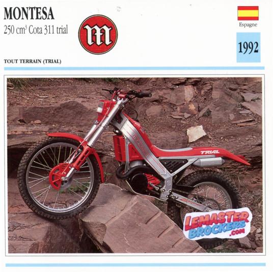 FICHE MOTO MONTESA 250 COTA 311 TRIAL 1992
