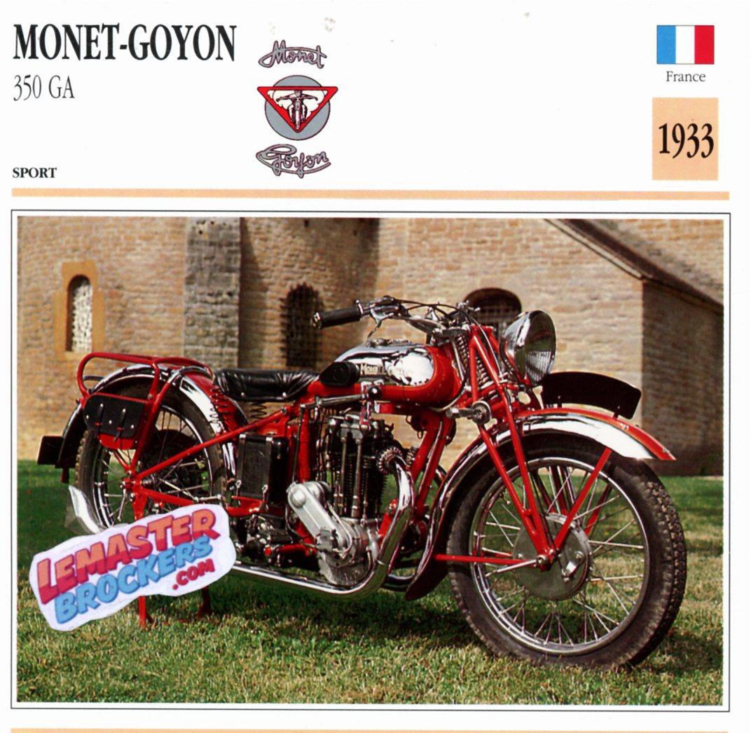 FICHE MOTO MONET-GOYON 350 GA 1933