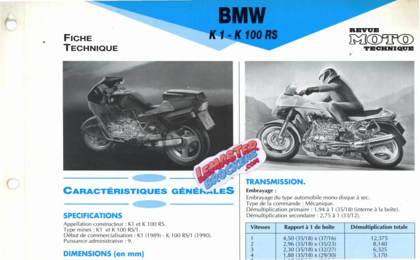 FICHE TECHNIQUE MOTO BMW K1 K100RS