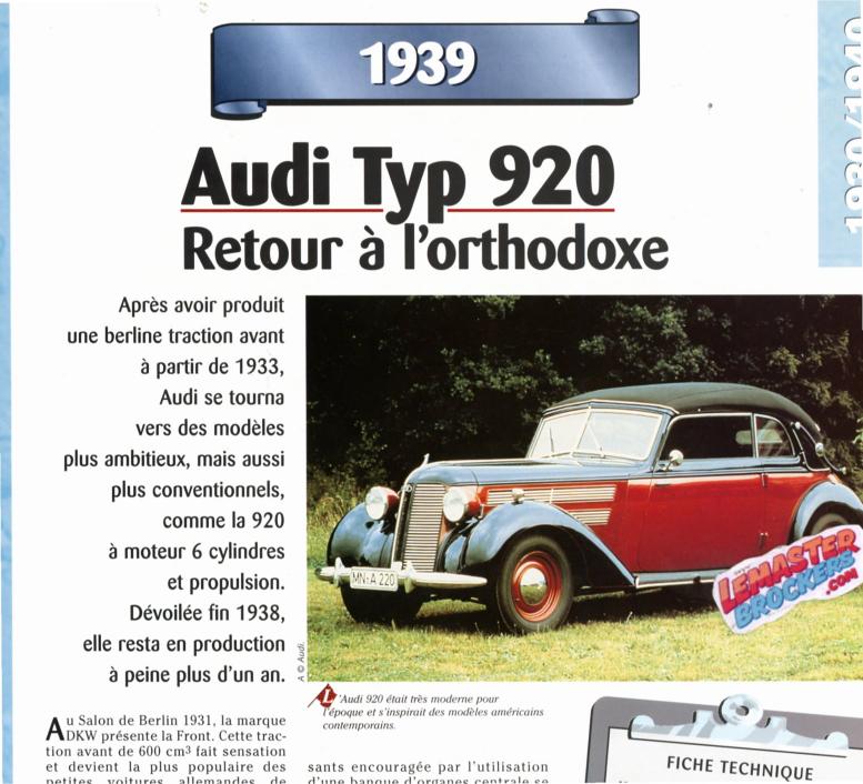 Fiche automobile Audi Typ 920 1939