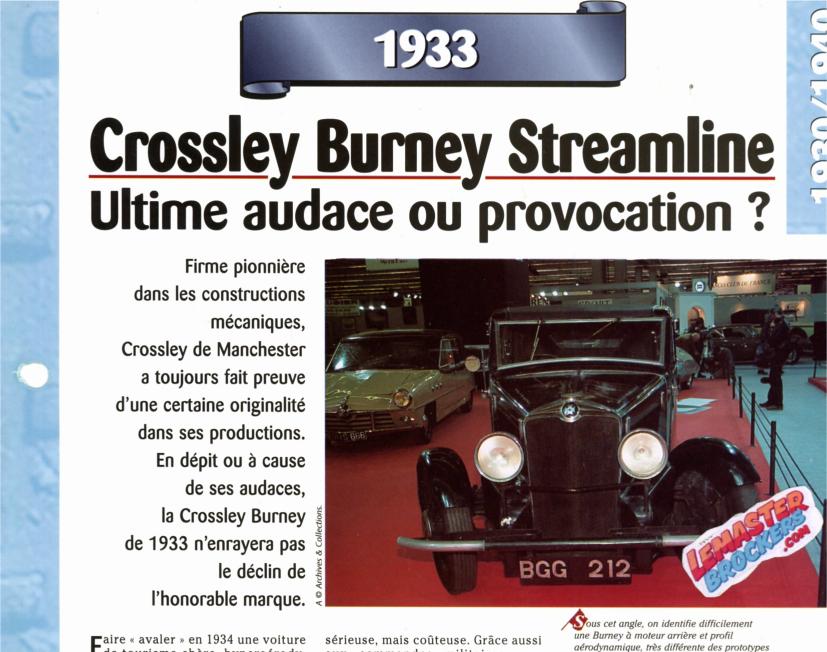 FICHE CROSSLEY BURNEY STREAMLINE 1933