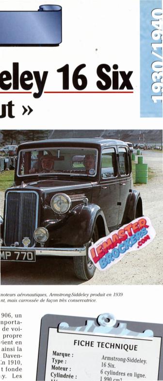 FICHE AUTO ARMSTRONG-SIDDELEY 16 SIX 1939