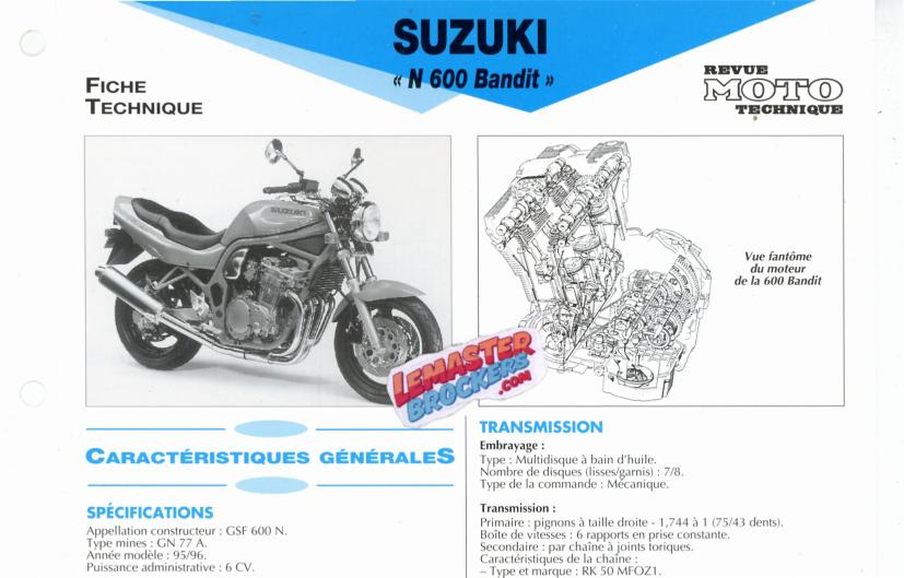 FICHE TECHNIQUE MOTO SUZUKI GSF N600 BANDIT - ETAI 2001