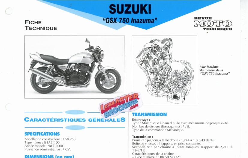 FICHE TECHNIQUE MOTO SUZUKI GSX 750 INAZUMA