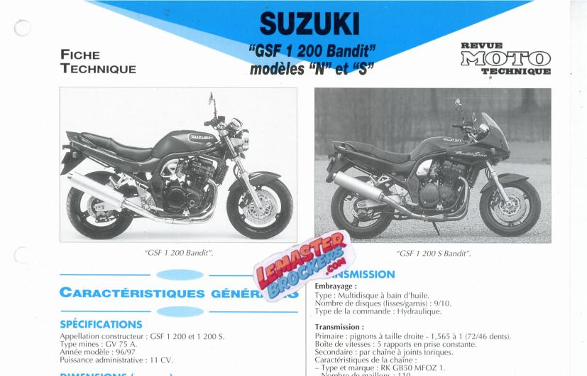 FICHE TECHNIQUE MOTO SUZUKI GSF 1200 BANDIT N ET S