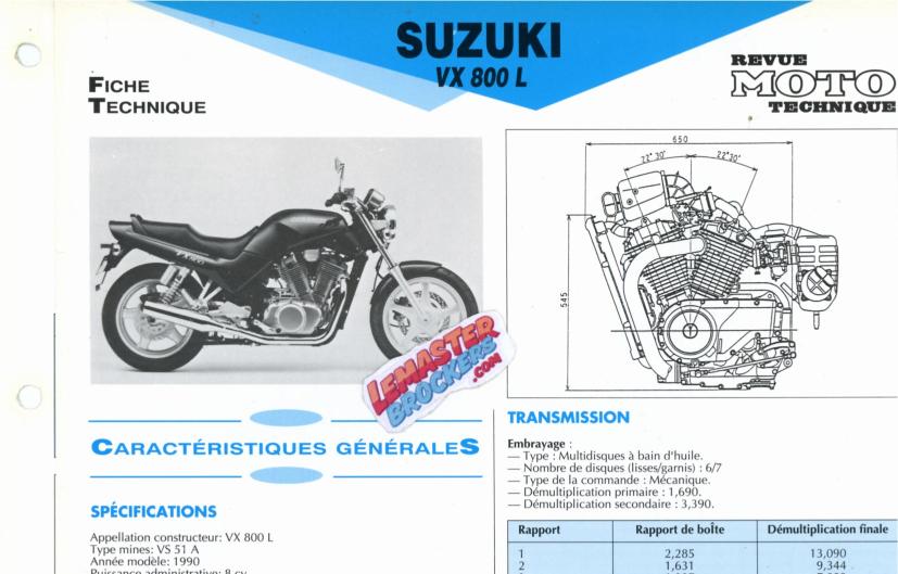 FICHE TECHNIQUE SUZUKI VX 800 L – ETAI 1993