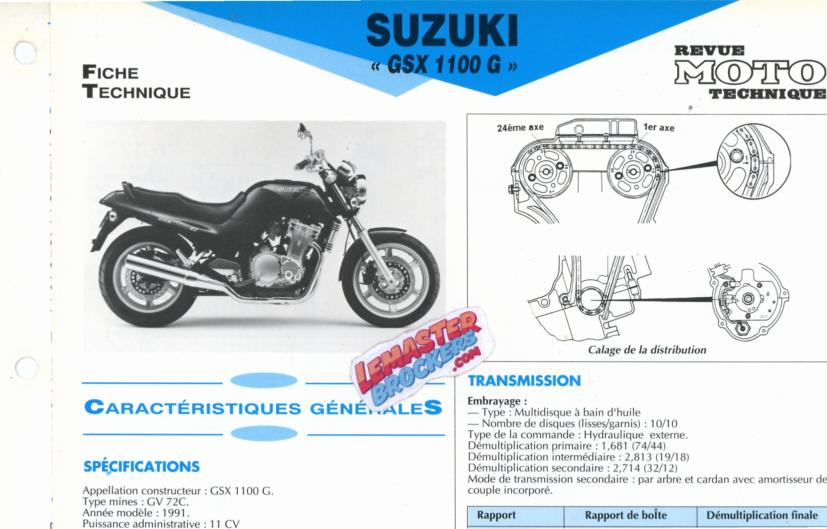 FICHE TECHNIQUE MOTO SUZUKI GSX 1100 G ETAI 1993