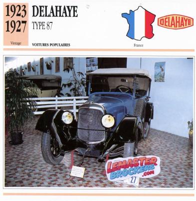 FICHE AUTO DELAHAYE TYPE 87 1923-1927