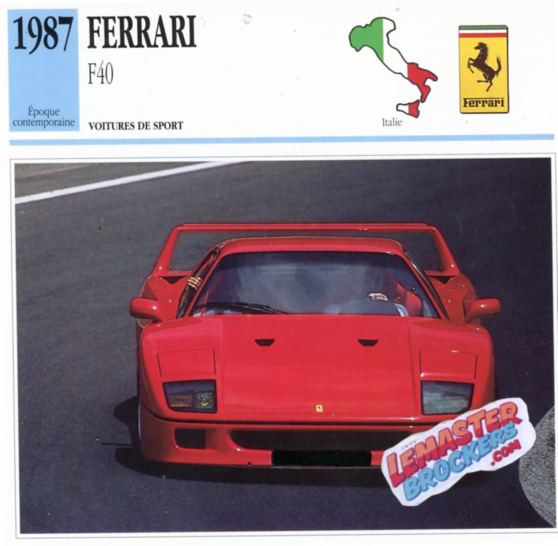 FICHE TECHNIQUE AUTO FERRARI F40 1987