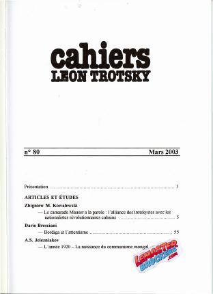 Cahiers Léon Trotsky n° 80 – Revue trimestrielle, mars 2003