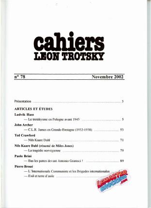 Cahiers Léon Trotsky n° 78 – Revue trimestrielle, novembre 2002