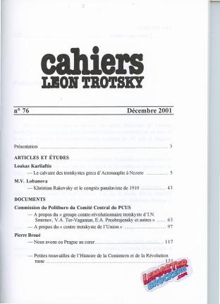 Cahiers Léon Trotsky n° 76 – Revue trimestrielle, décembre 2001