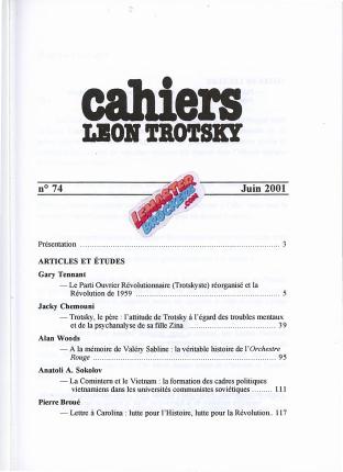 Cahiers Léon Trotsky n° 74 – Revue trimestrielle, juin 2001