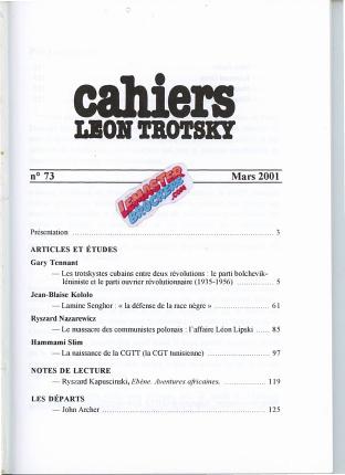 Cahiers Léon Trotsky n° 73 – Revue trimestrielle, mars 2001