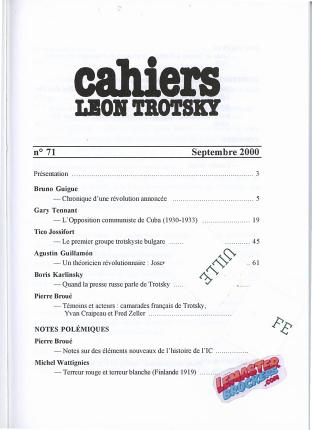 Cahiers Léon Trotsky n° 71 – Revue trimestrielle, septembre 2000