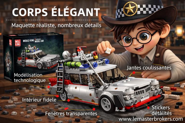 VOITURE FANTÔME TYPE ECTO-1 – BREAK AMÉRICAINE DE CINÉMA EN BRIQUES MOULD KING 27020