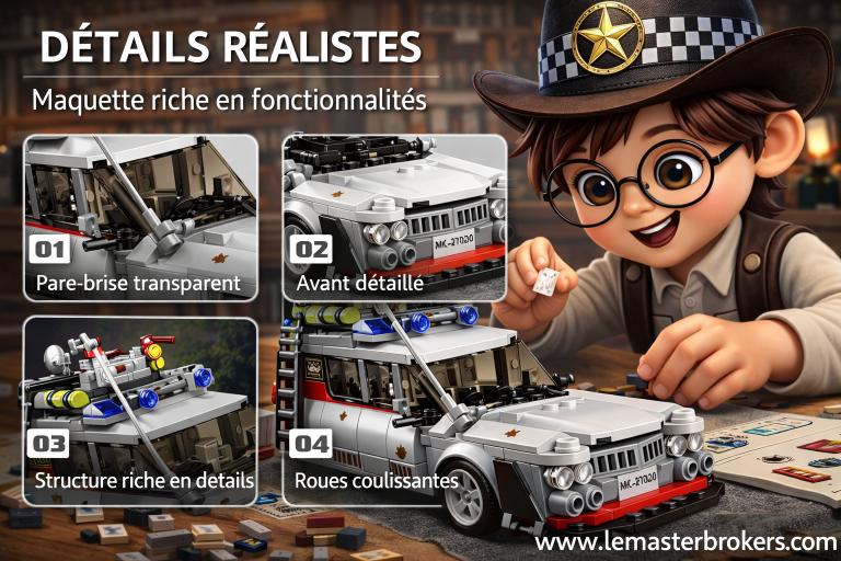 VOITURE FANTÔME TYPE ECTO-1 – BREAK AMÉRICAINE DE CINÉMA EN BRIQUES MOULD KING 27020