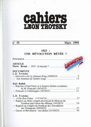 CAHIERS LÉON TROTSKY n-55 – 1923 : UNE RÉVOLUTION RÊVÉE ? – REVUE HISTORIQUE 1995