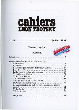 CAHIERS LÉON TROTSKY n-56 – NUMÉRO SPÉCIAL RAOUL – REVUE HISTORIQUE 1995