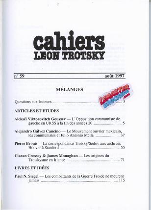 CAHIERS LÉON TROTSKY n° 59 – MÉLANGES – REVUE HISTORIQUE 1997