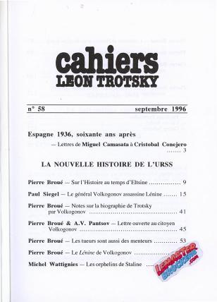 CAHIERS LÉON TROTSKY n° 58 – ESPAGNE 1936 / NOUVELLE HISTOIRE DE L’URSS – 1996