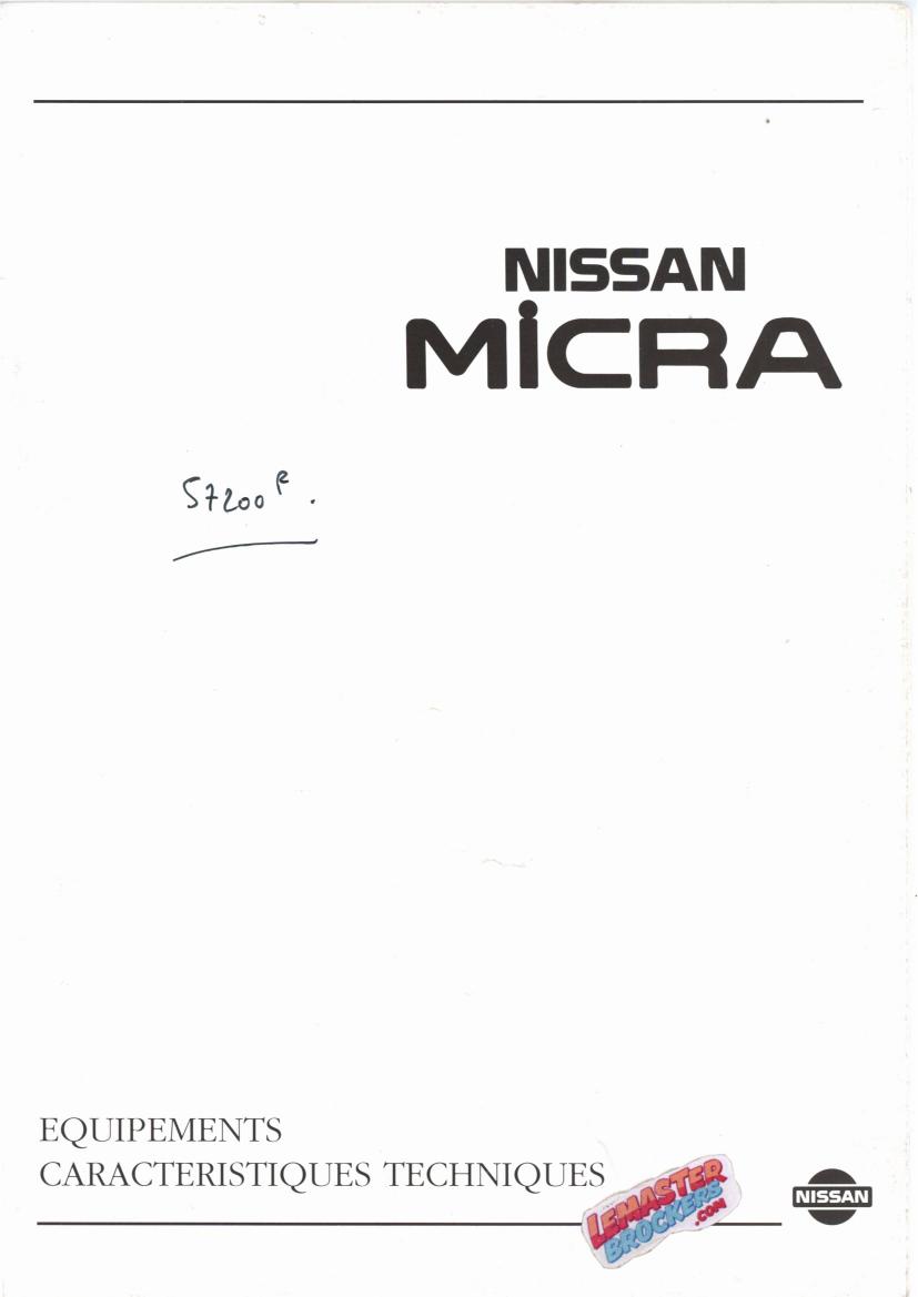 Brochure Nissan Micra 1992 avec caractéristiques véhicule