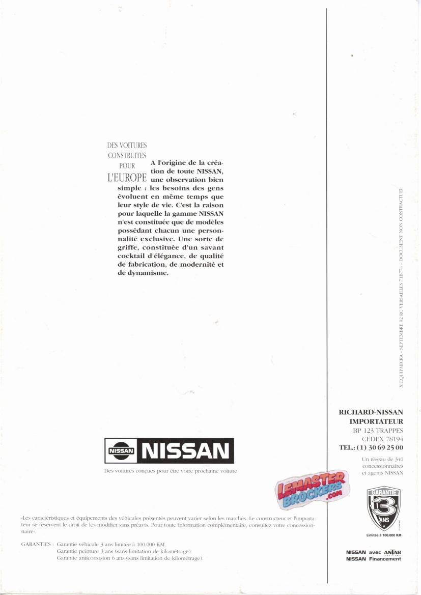 Brochure Nissan Micra 1992 avec caractéristiques véhicule