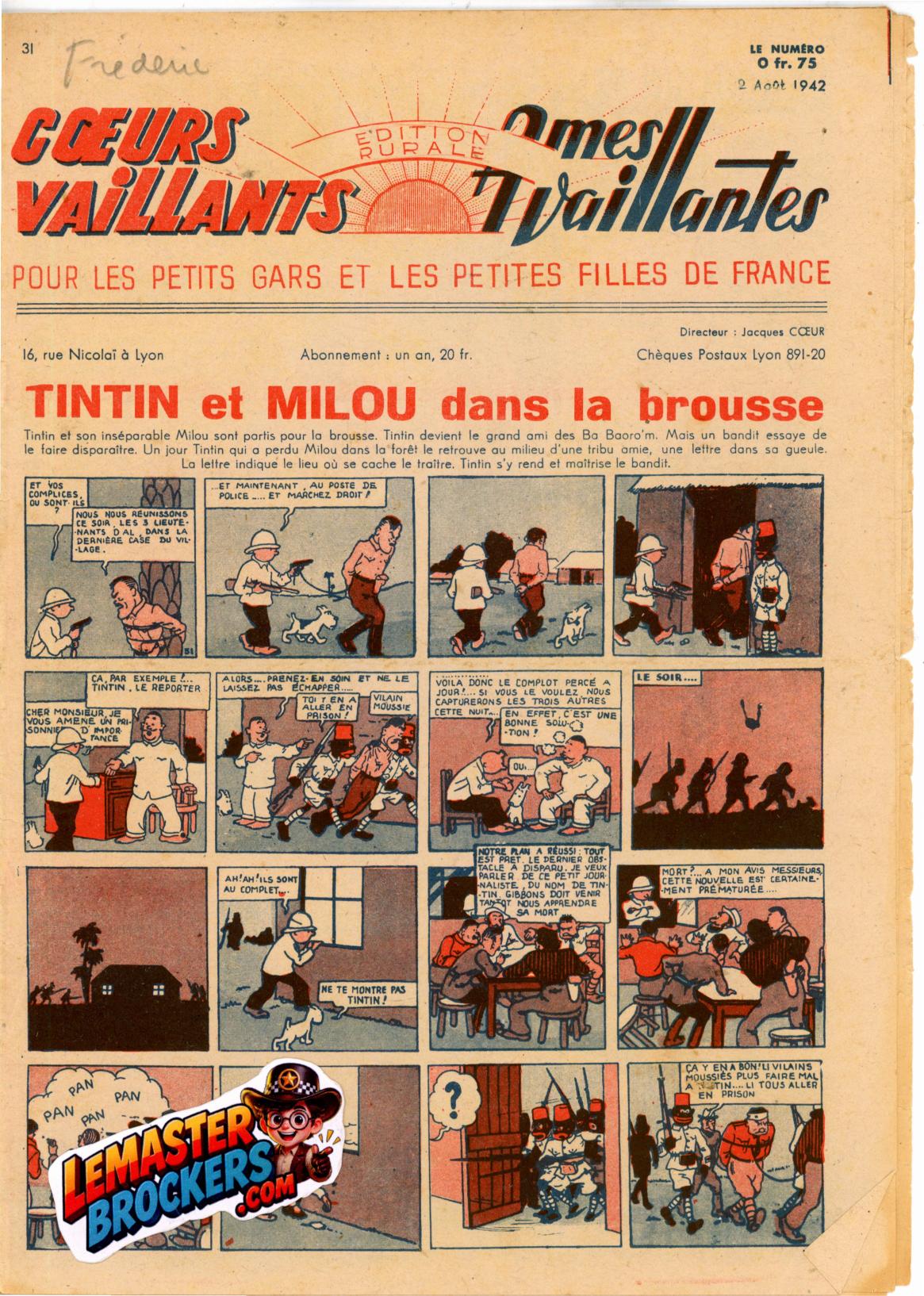 coeurs-vaillants-ames-vaillantes-31-1942-tintin-milou-original