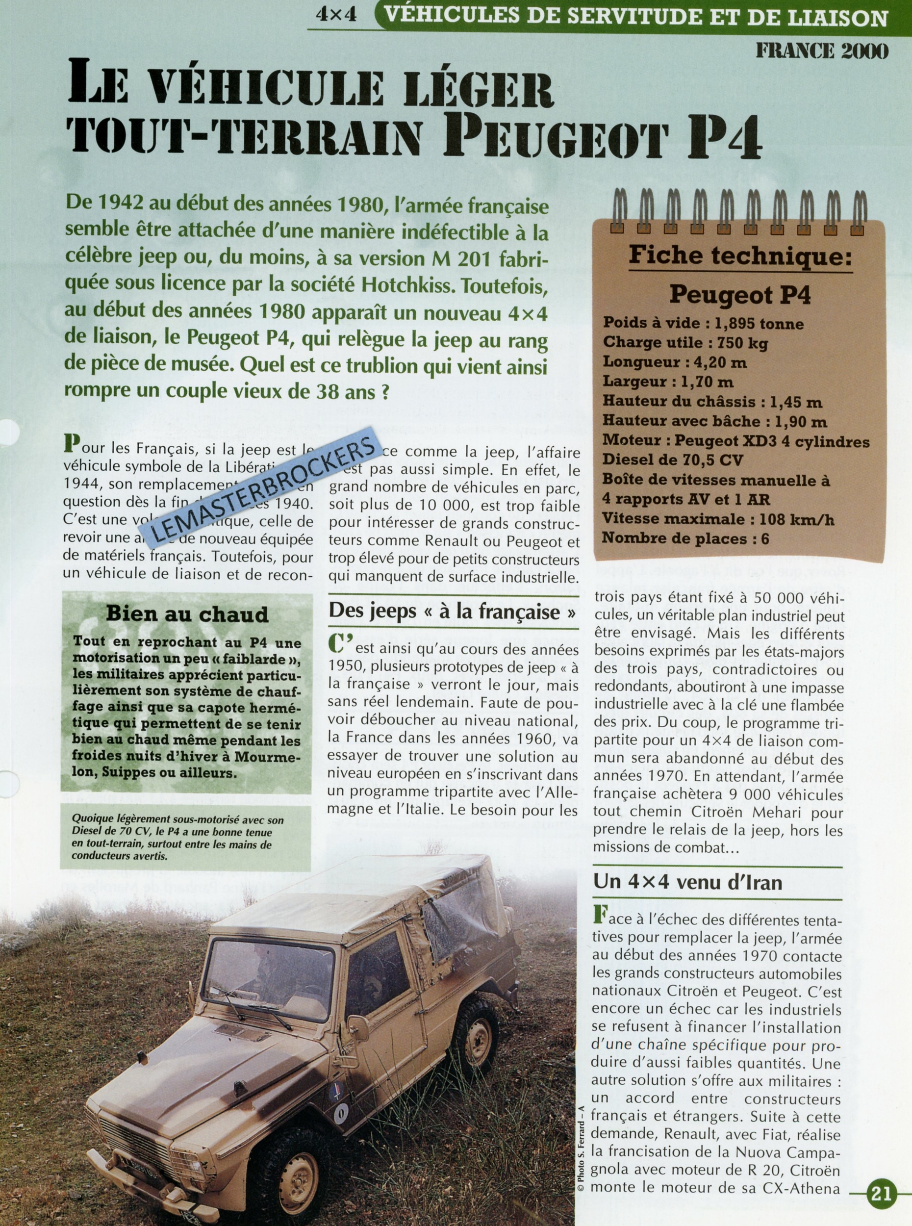 PEUGEOT P4 TOUT-TERRAIN FICHE MILITAIRE HACHETTE COLLECTION