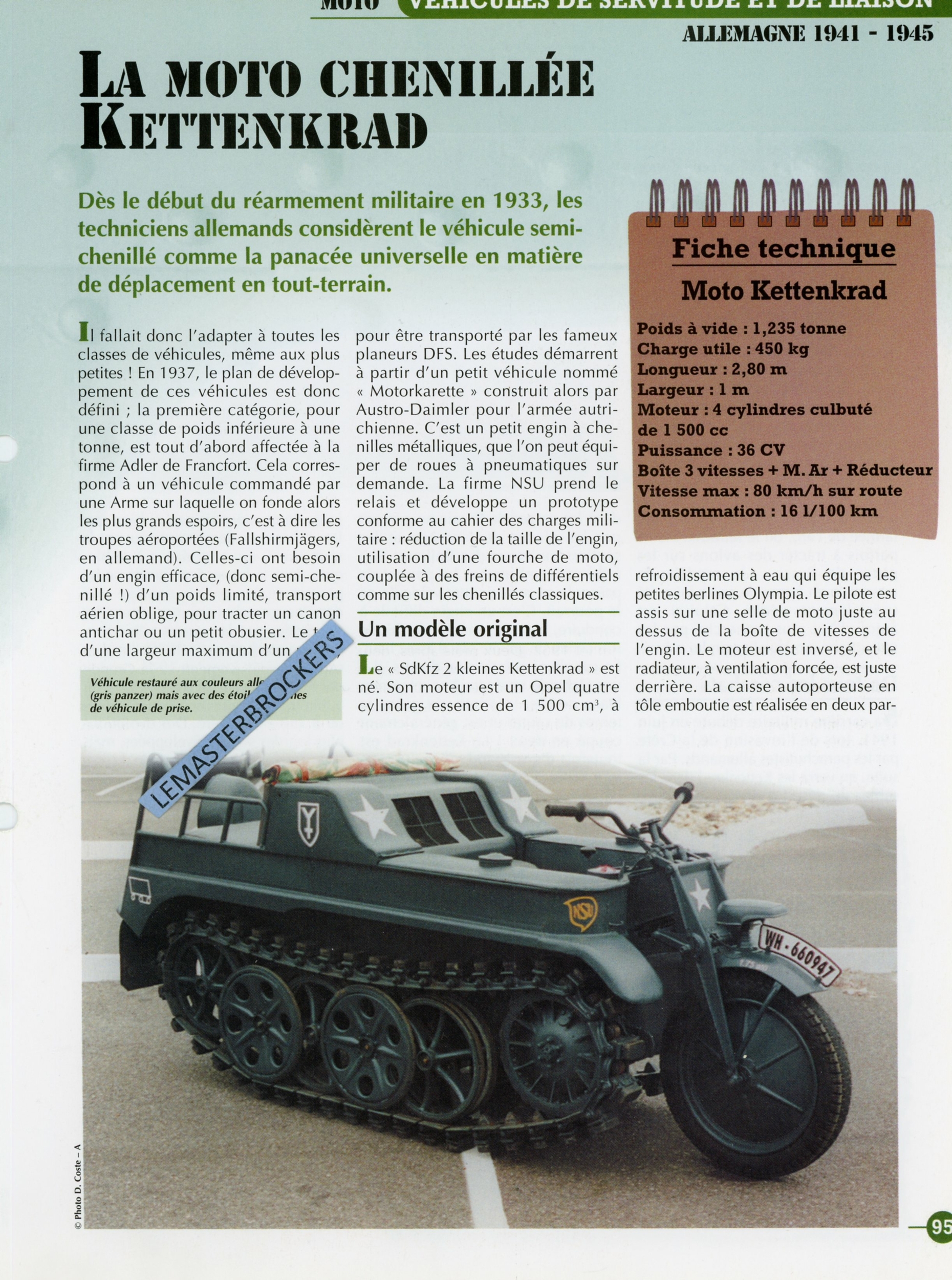 CHENILLÉE-KETTENKRAD -FICHE-MOTO-MILITAIRE-HACHETTE-LEMASTERBROCKERSCHENILLÉE-KETTENKRAD -FICHE-MOTO-MILITAIRE-HACHETTE-LEMASTERBROCKERS