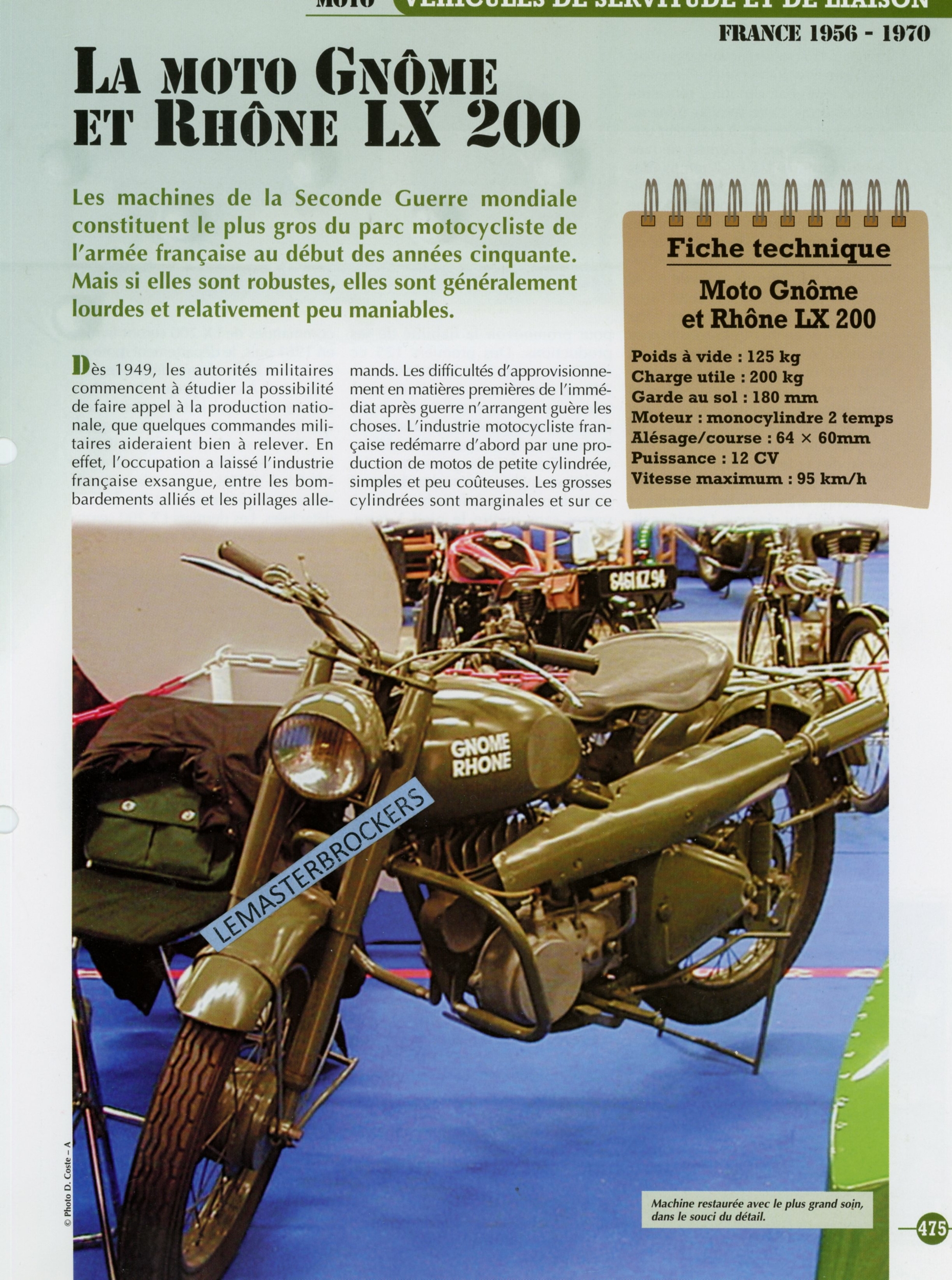 MOTO GNÔNE RHÔNE LX200 - FICHE MOTO MILITAIRE HACHETTE COLLECTION - FICHE TECHNIQUE