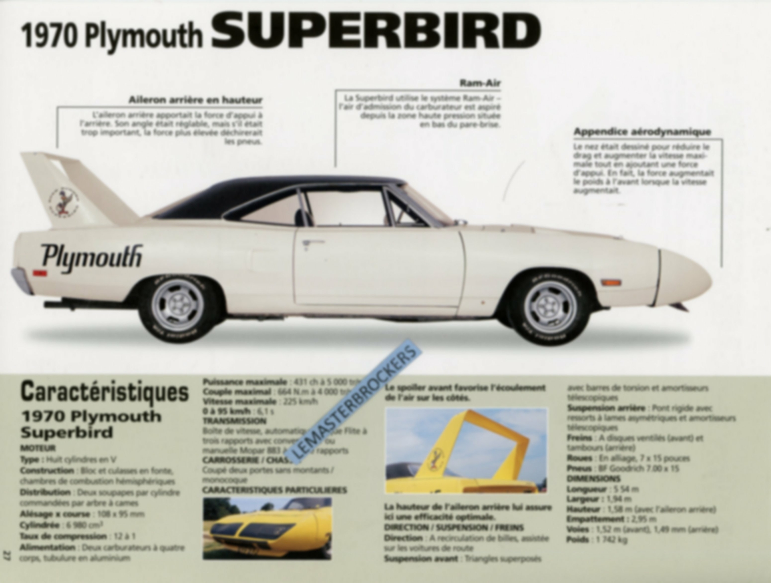 FICHE AUTO PLYMOUTH SUPERBIRD 1970 - PONTIAC CHIEFTAIN 1950