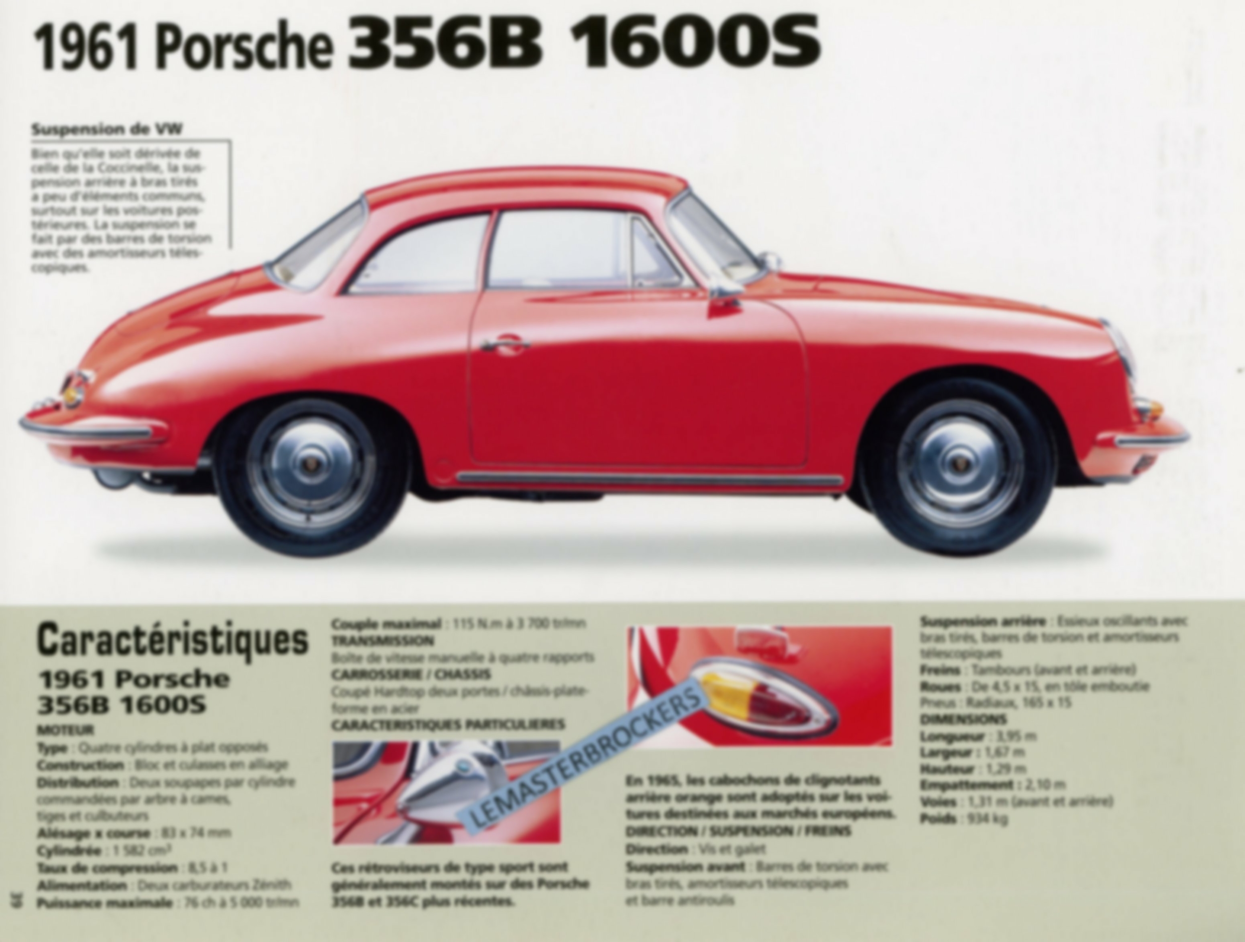 FICHE AUTO PORSCHE 356B 1600S 1961 - PORSCHE 911 1965