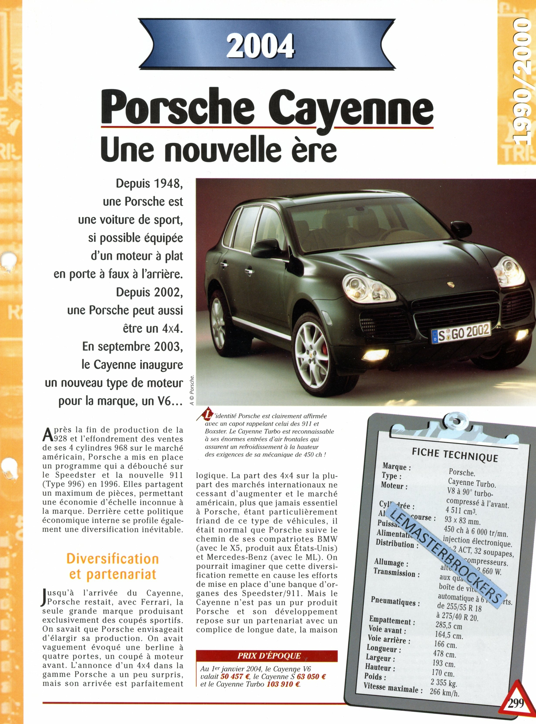 PORSCHE CAYENNE 2004 - FICHE AUTO COLLECTION HACHETTE - FICHE TECHNIQUE
