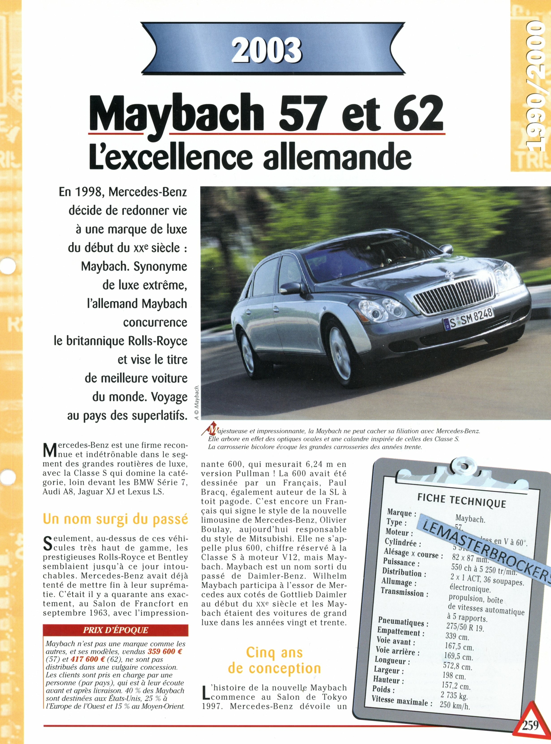 MAYBACH-57-62-FICHE-AUTO-HACHETTE-LEMASTERBROCKERS-FICHE-TECHNIQUE